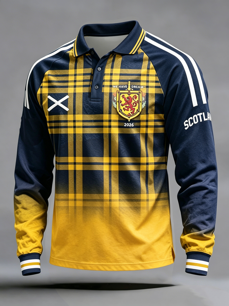Men's UK Football Lover Scotland Printed Three Button Shoulder Plug Long Sleeve