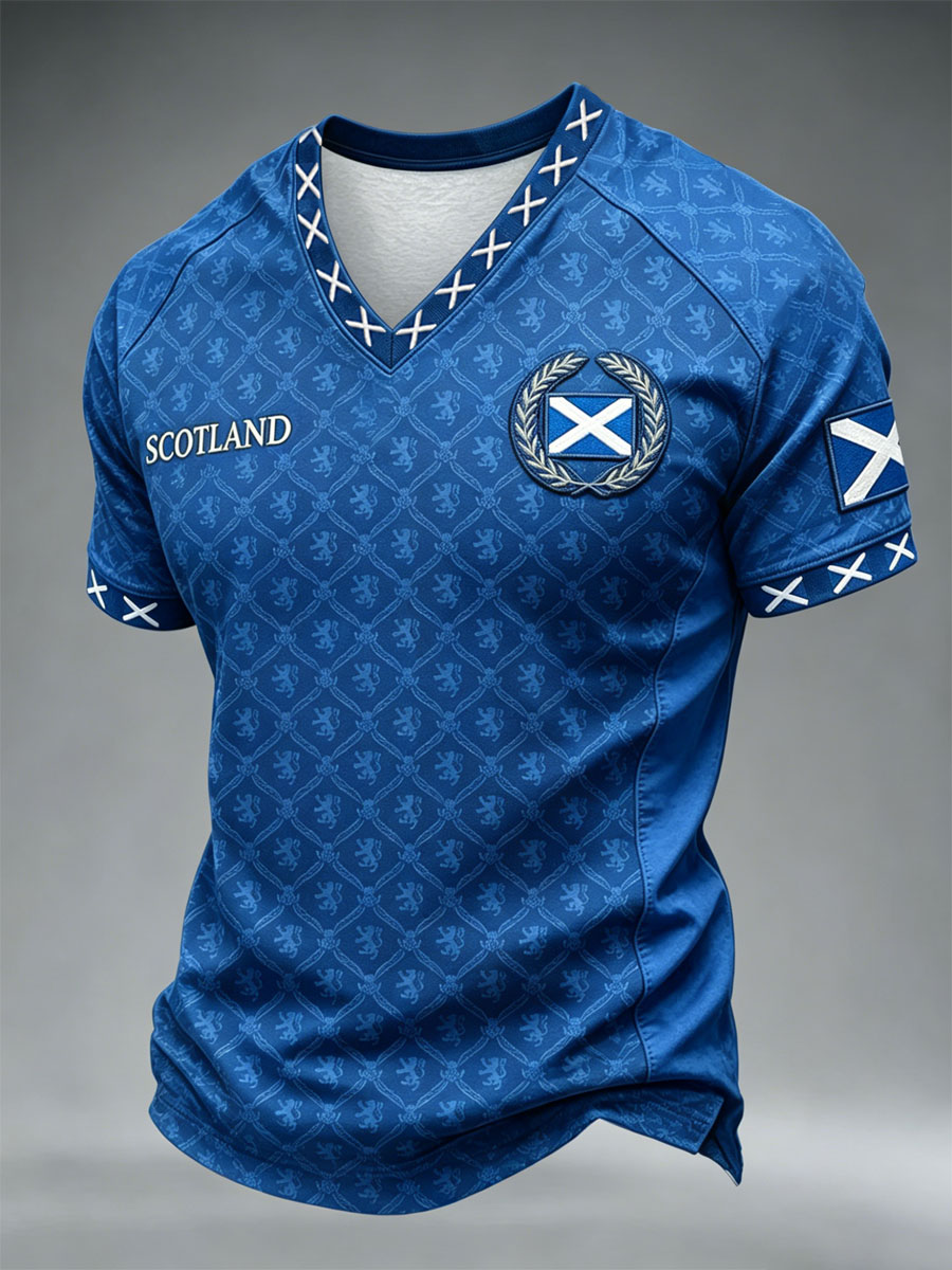 Men's Scotland Printed V-neck T-shirt